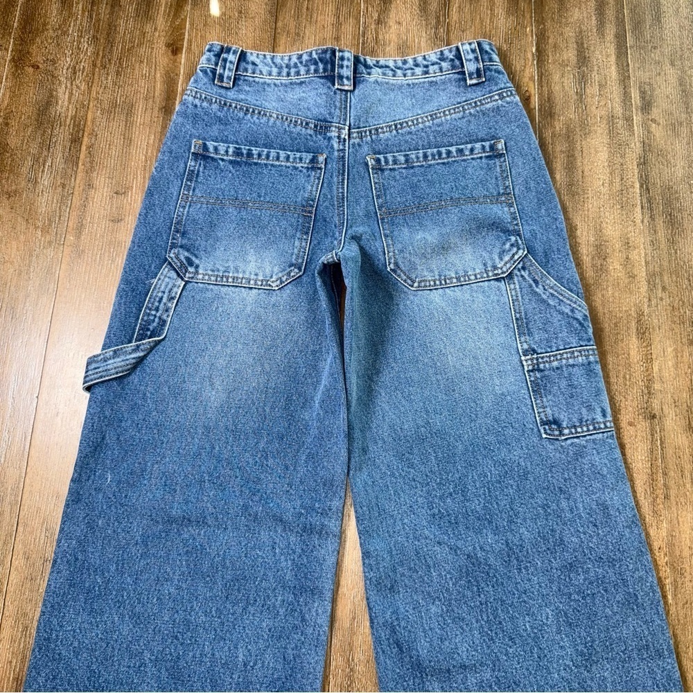 Edikted Baggy Mid Rise Wide Leg Carpenter Cago Jeans blue Pant 90s y2k - Picture 14 of 15
